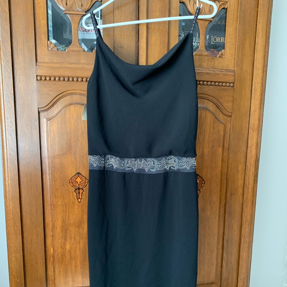 Ann Taylor LOFT Black Crepe Beaded Dress